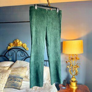 Vince 100% Lamb Leather Suede Forest Green Split Hem Leggings